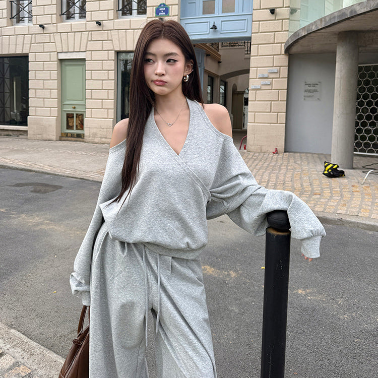 潮模掛脖衛衣抽繩衛褲兩件套-25637