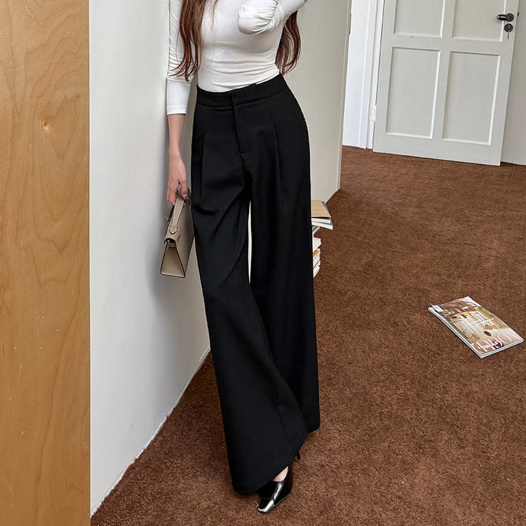 咖色高腰寬鬆落地西裝褲-25649