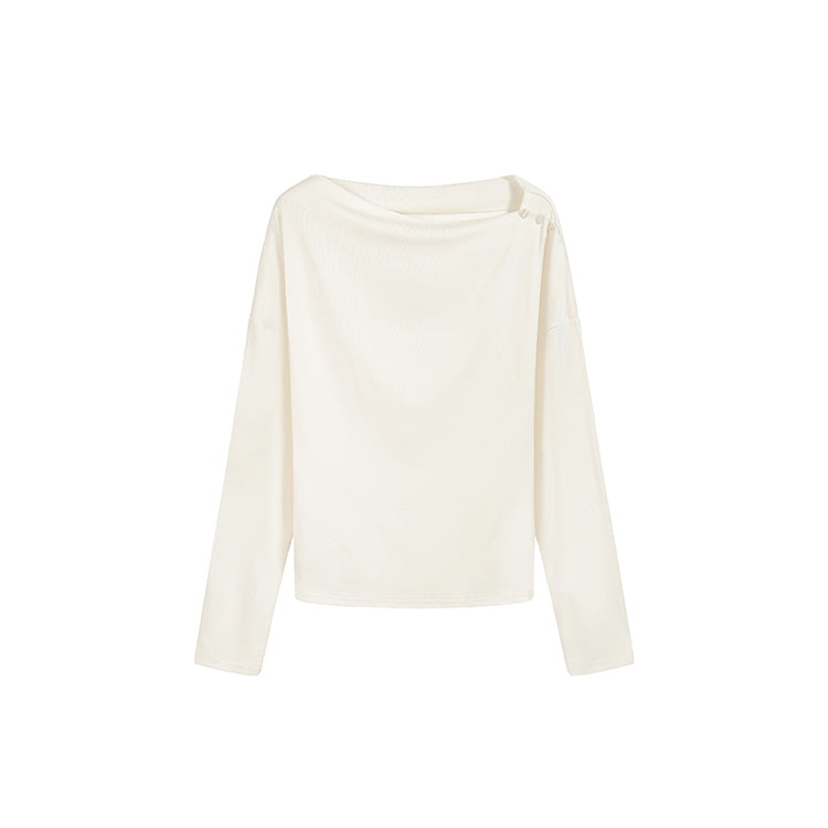 露肩掐腰一字領長版上衣-25663