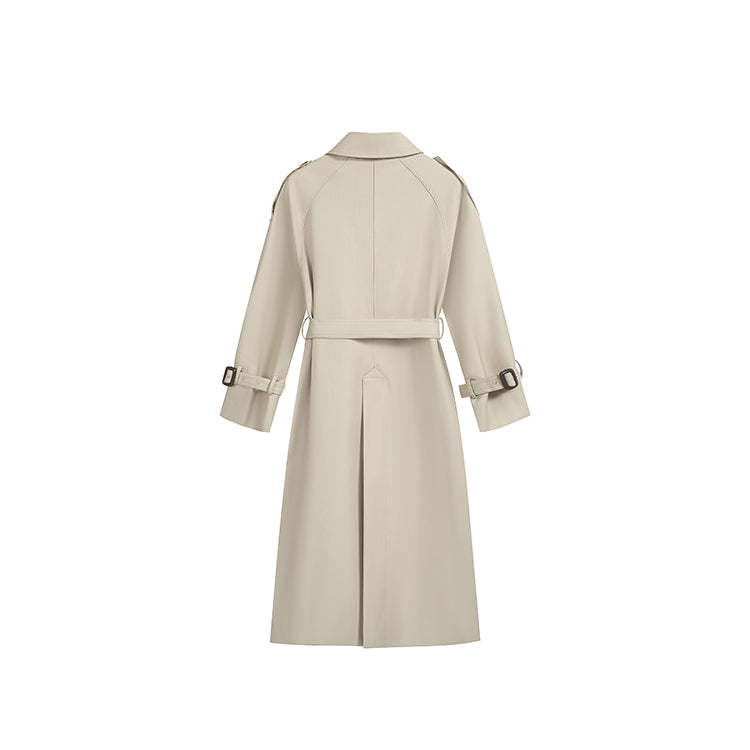 倫敦人寬鬆繫帶過膝長版風衣大衣-25654