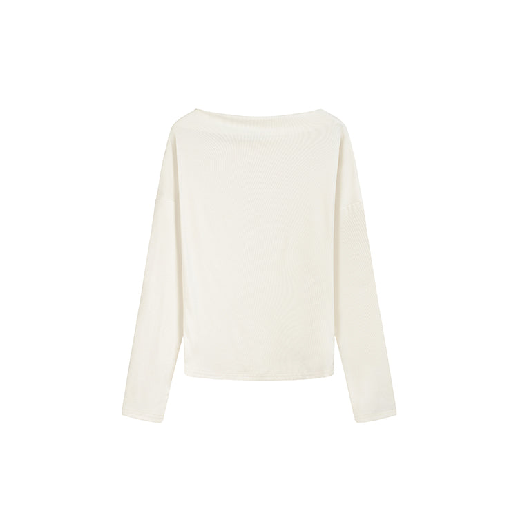 露肩掐腰一字領長版上衣-25663