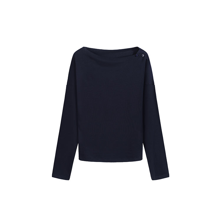 露肩掐腰一字領長版上衣-25663