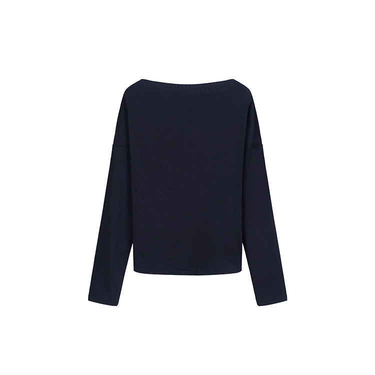 露肩掐腰一字領長版上衣-25663