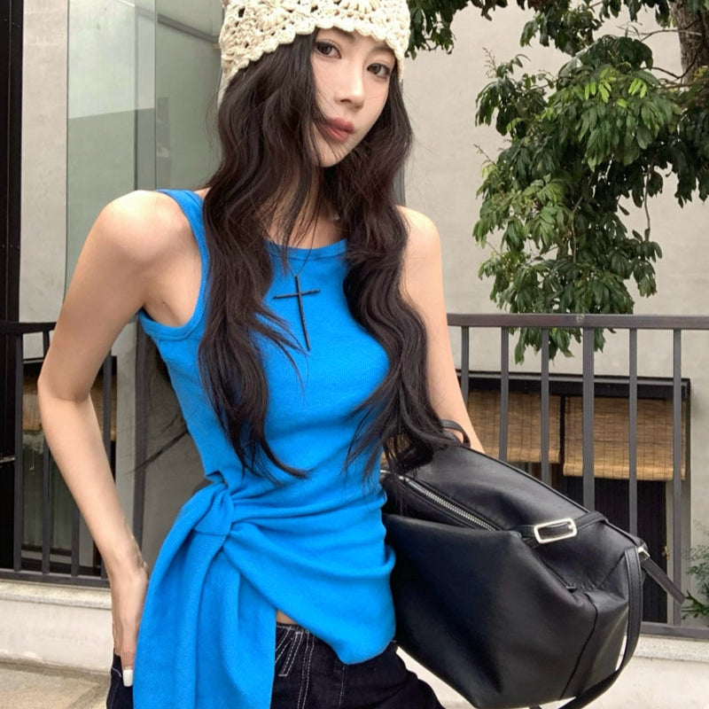 時髦辣妹顯瘦收腰綁帶背心-25486
