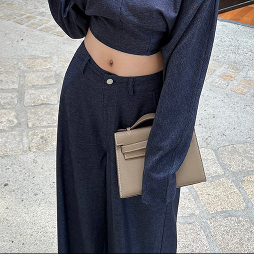 靛藍格調落地寬褲-25646