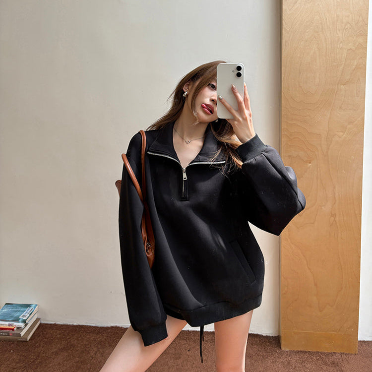 寬鬆廓形立領半拉鏈衛衣-25631