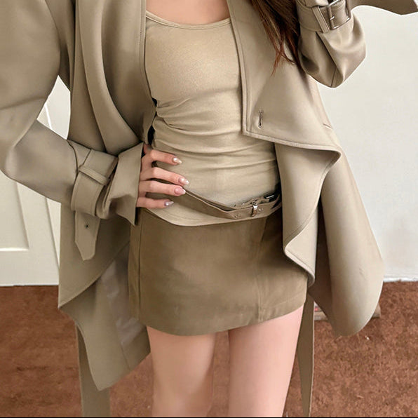 卡綠中低腰包臀裙-25681