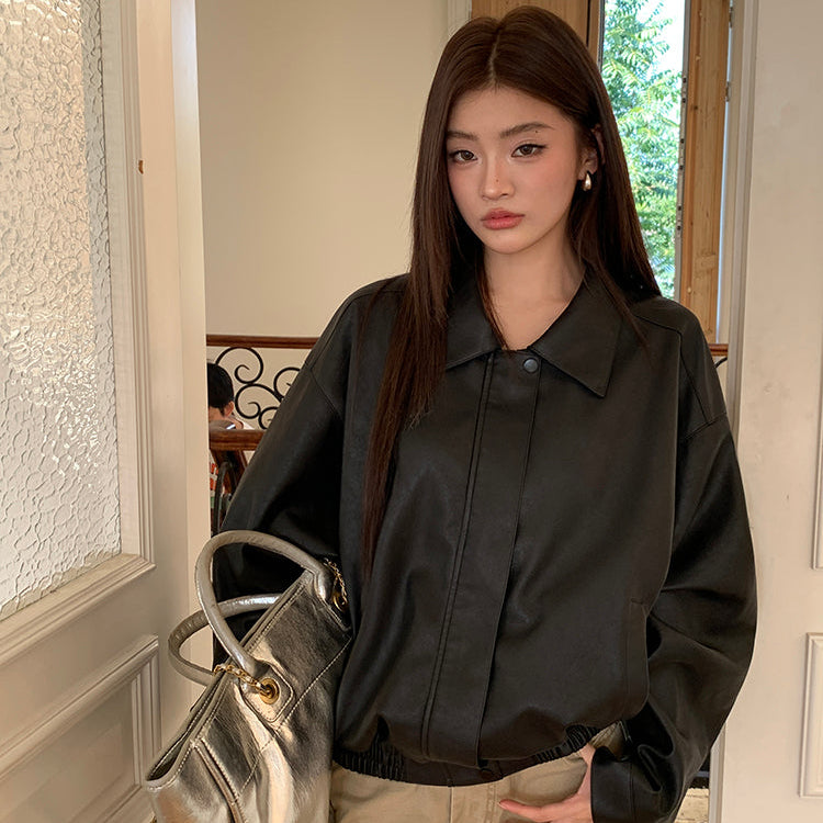 一世風流黑色重工皮衣夾克-25635