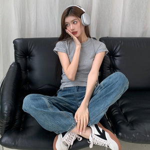 美式圓領正肩短T-23325