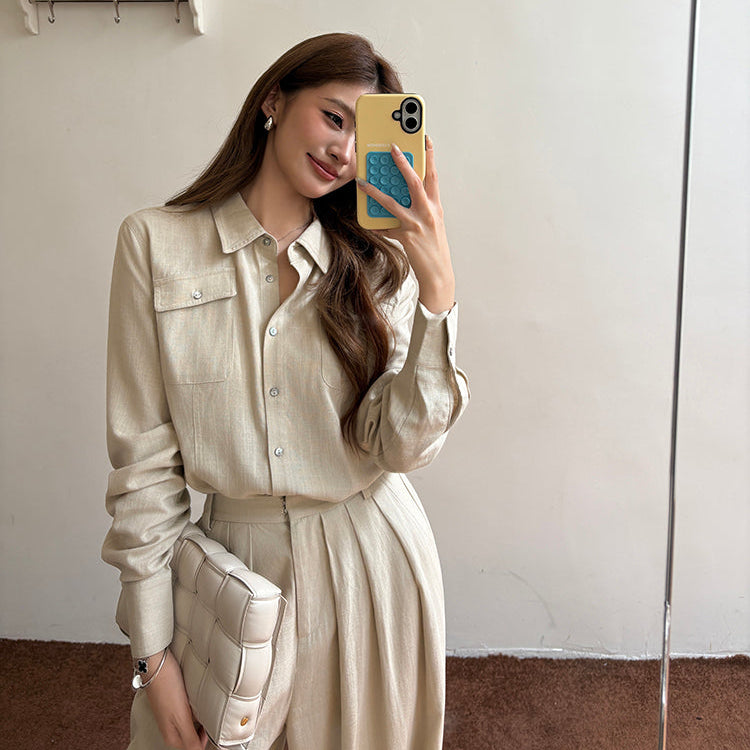 氣質亞麻口袋襯衫-25659