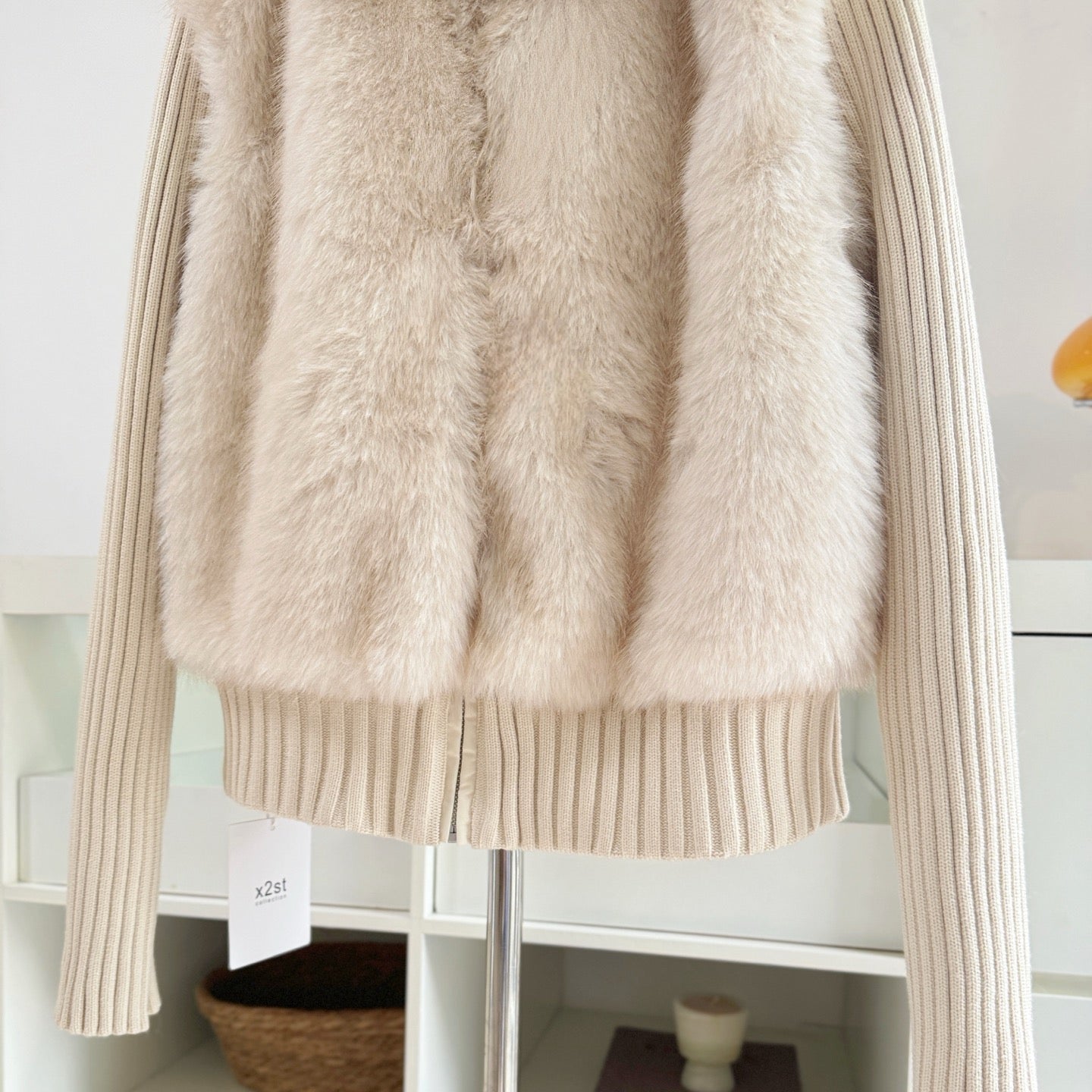 保暖禦寒顯瘦毛毛拼接針織外套-25678