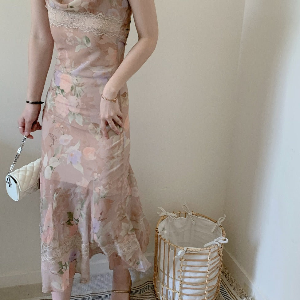 Kate Moss蕾絲花邊魚尾細肩長洋-23571