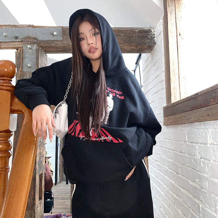 人像印花hiphop連帽衛衣-25657