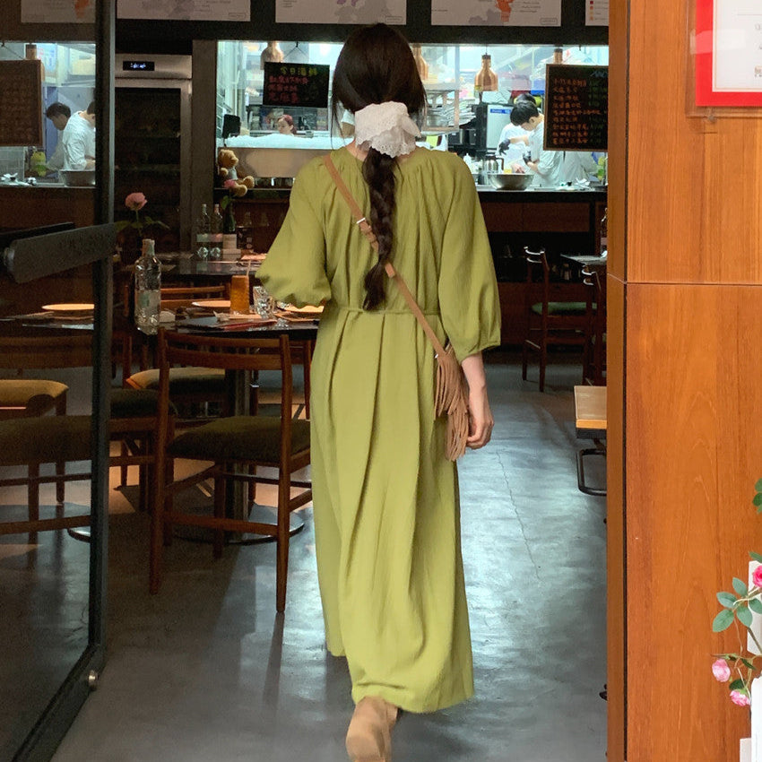 小巷人家寬鬆V領繫帶長洋-25343