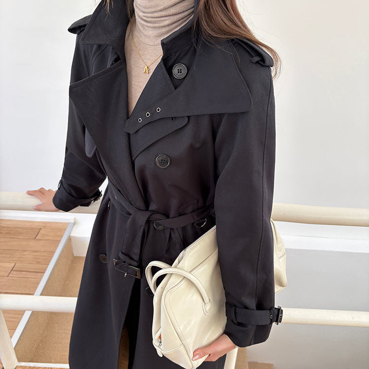 黑色經典重工中長風衣-25653