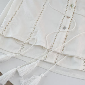 深白色繫帶鏤空短裙套裝-23723