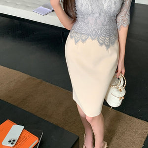 性感名媛杏色高腰修身包臀裙-25152