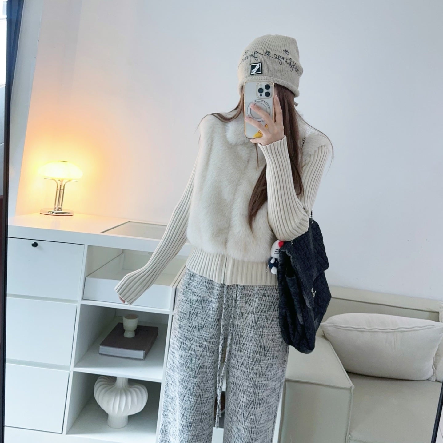 保暖禦寒顯瘦毛毛拼接針織外套-25678