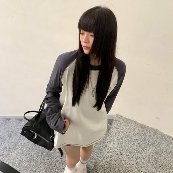 灰白撞色長袖棒球衫-22773