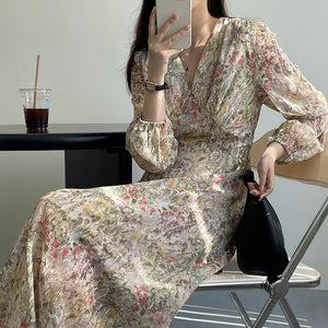 溫柔仙女高腰碎花長洋-23063