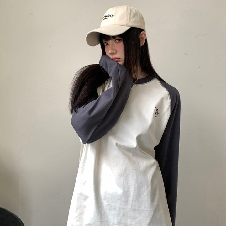 灰白撞色長袖棒球衫-22773