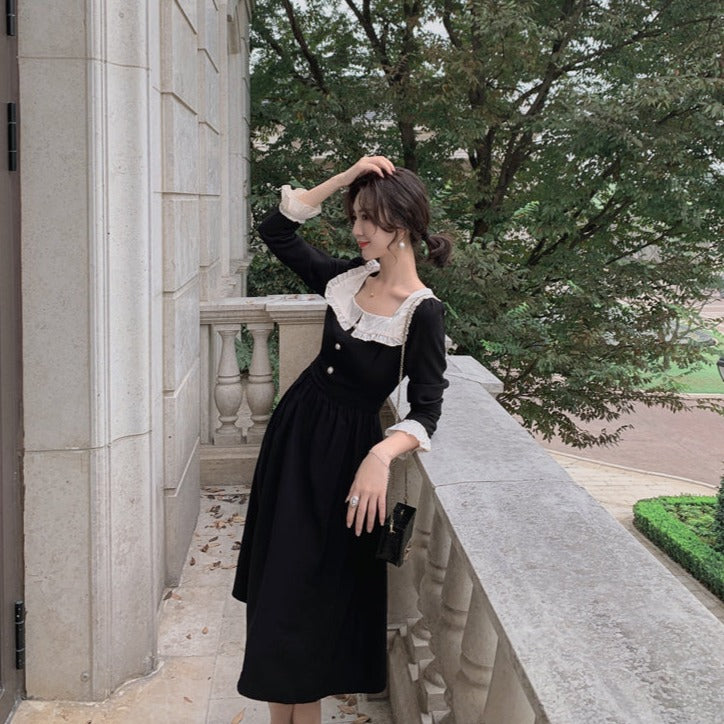 莊園婚禮方領花邊珍珠釦長洋-22824