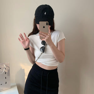 小腰姬圓領半袖短上衣-23045